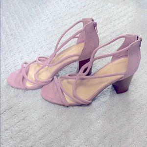 Pink-purple heeled suede sandal